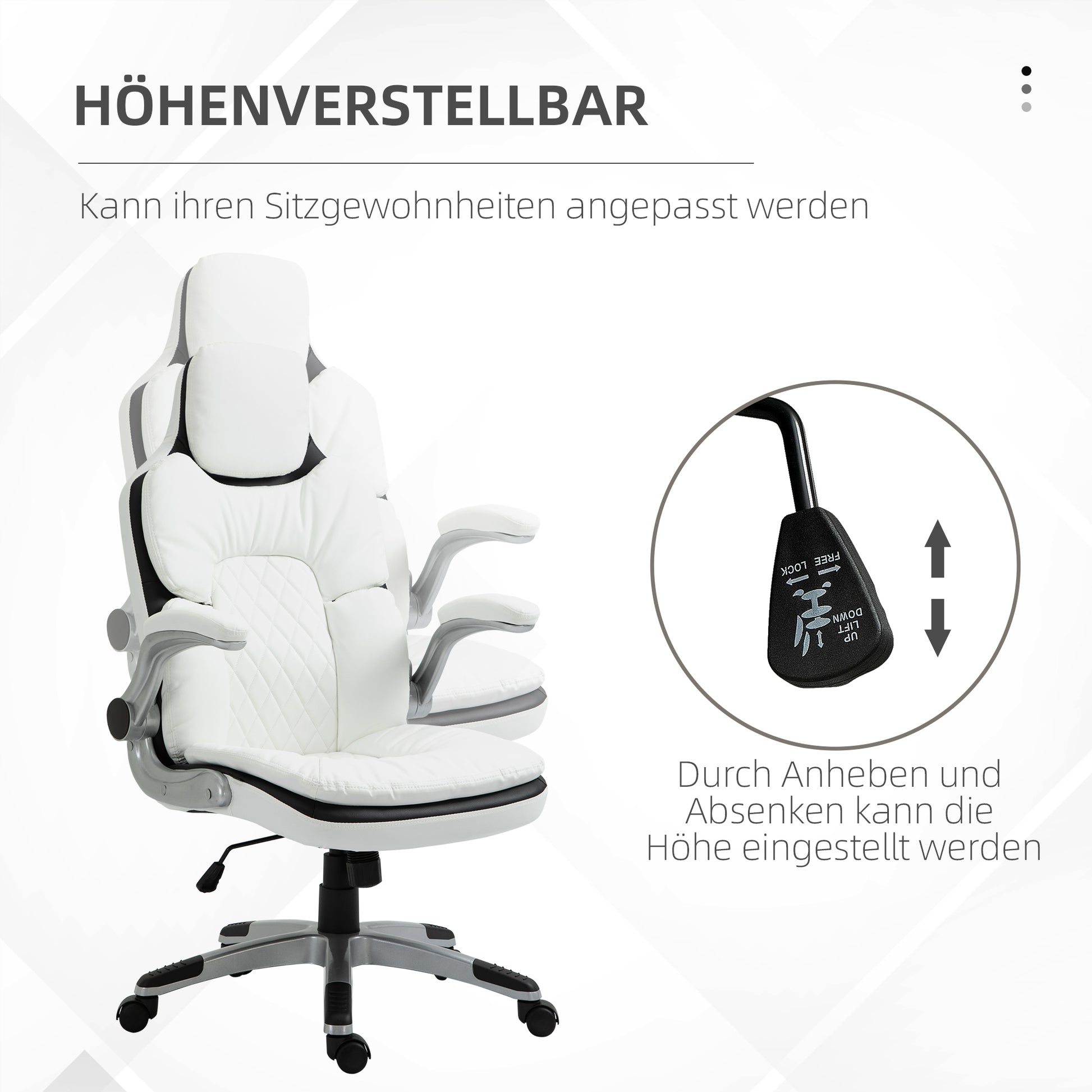 Ergonomic Office Chair with Folding Armrests, Height Adjustable Desk Chair with Tilt Function, Thickly Padded Chair with Adjustable Armrest 69 x 67 x 113-121 cm
