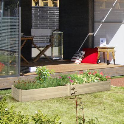 Planter Box, Planting Box with 2 Planting Areas, Vegetable Bed for Vegetables, Herbs in the Garden, Terrace, and Balcony, Wood, Natural, 244 x 61.5 x 27 cm