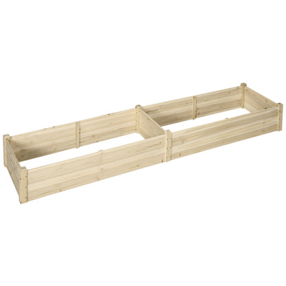 Planter Box, Planting Box with 2 Planting Areas, Vegetable Bed for Vegetables, Herbs in the Garden, Terrace, and Balcony, Wood, Natural, 244 x 61.5 x 27 cm