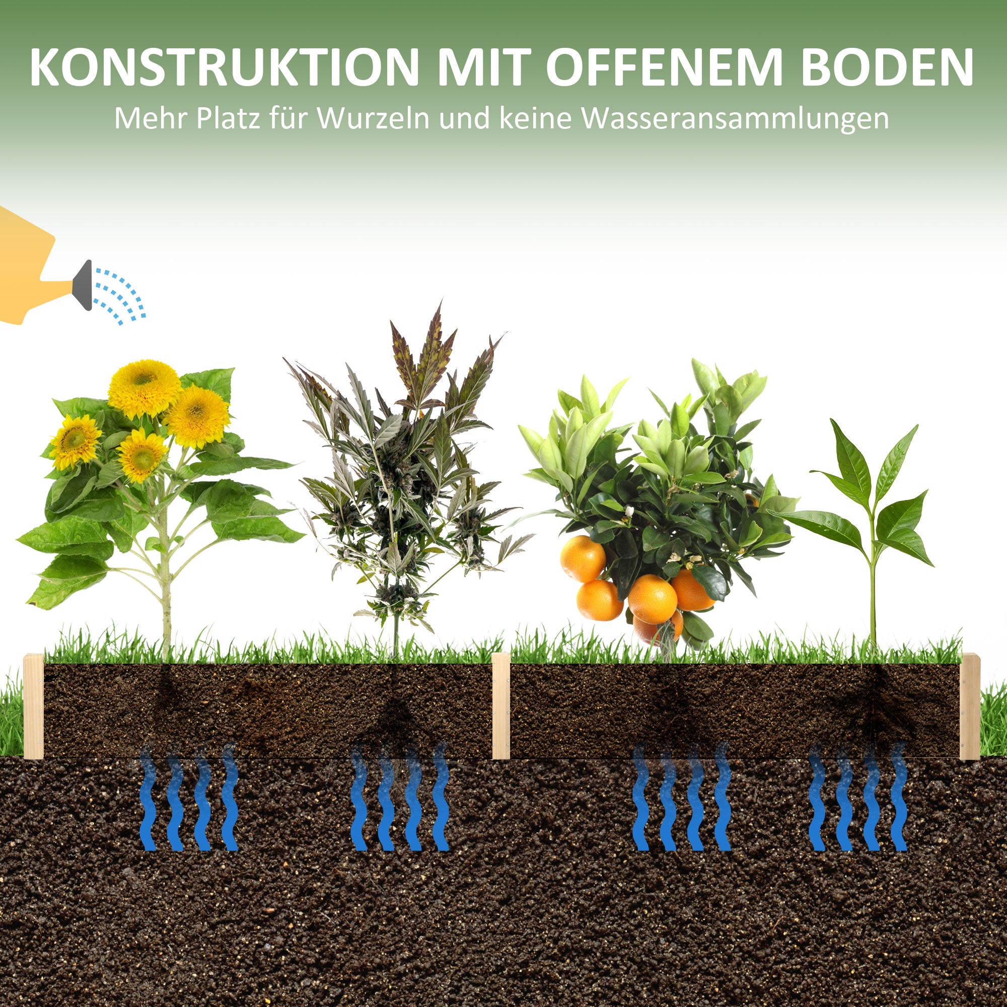 Planter Box, Planting Box with 2 Planting Areas, Vegetable Bed for Vegetables, Herbs in the Garden, Terrace, and Balcony, Wood, Natural, 244 x 61.5 x 27 cm