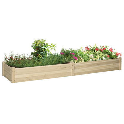 Planter Box, Planting Box with 2 Planting Areas, Vegetable Bed for Vegetables, Herbs in the Garden, Terrace, and Balcony, Wood, Natural, 244 x 61.5 x 27 cm
