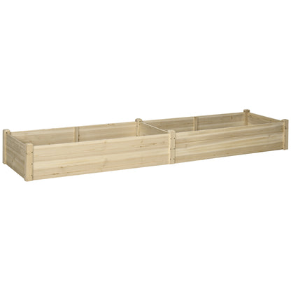 Planter Box, Planting Box with 2 Planting Areas, Vegetable Bed for Vegetables, Herbs in the Garden, Terrace, and Balcony, Wood, Natural, 244 x 61.5 x 27 cm