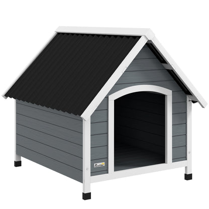 Outdoor Wooden Dog House, Dog Kennel with Removable Floor, Adjustable Height Plastic Feet, Outdoor Dog House for Medium-Sized Dogs, 84 x 99 x 87 cm, Gray