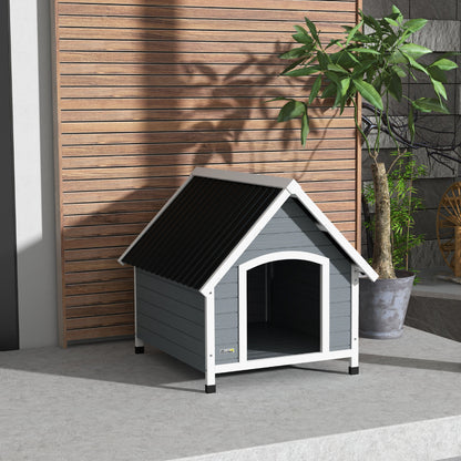 Outdoor Wooden Dog House, Dog Kennel with Removable Floor, Adjustable Height Plastic Feet, Outdoor Dog House for Medium-Sized Dogs, 84 x 99 x 87 cm, Gray
