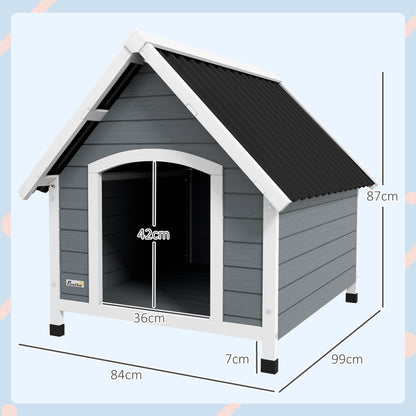 Outdoor Wooden Dog House, Dog Kennel with Removable Floor, Adjustable Height Plastic Feet, Outdoor Dog House for Medium-Sized Dogs, 84 x 99 x 87 cm, Gray