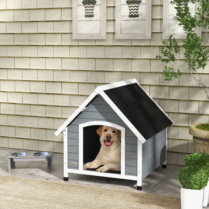 Outdoor Wooden Dog House, Dog Kennel with Removable Floor, Adjustable Height Plastic Feet, Outdoor Dog House for Medium-Sized Dogs, 84 x 99 x 87 cm, Gray