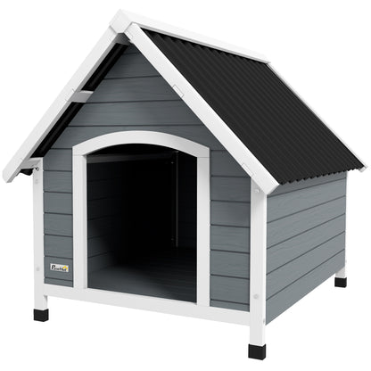 Outdoor Wooden Dog House, Dog Kennel with Removable Floor, Adjustable Height Plastic Feet, Outdoor Dog House for Medium-Sized Dogs, 84 x 99 x 87 cm, Gray