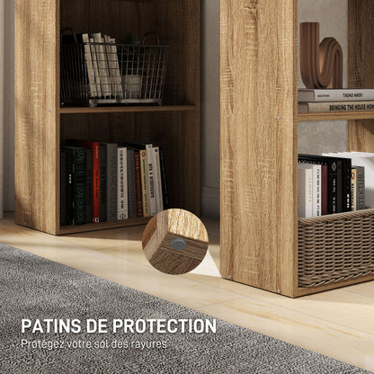 Computer Desk, Desk with Storage, 6 Open Compartments, Computer Table for Bedroom, Studio, 120 x 55 x 120 cm, Oak