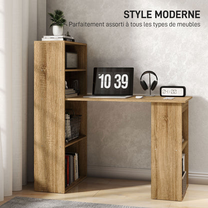 Computer Desk, Desk with Storage, 6 Open Compartments, Computer Table for Bedroom, Studio, 120 x 55 x 120 cm, Oak