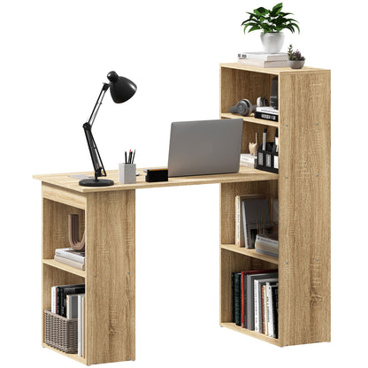 Computer Desk, Desk with Storage, 6 Open Compartments, Computer Table for Bedroom, Studio, 120 x 55 x 120 cm, Oak