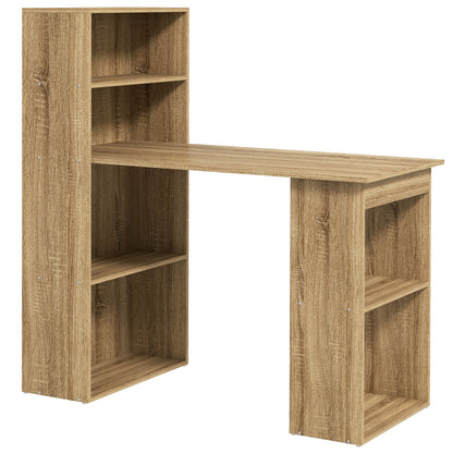 Computer Desk, Desk with Storage, 6 Open Compartments, Computer Table for Bedroom, Studio, 120 x 55 x 120 cm, Oak