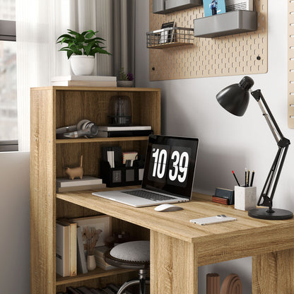 Computer Desk, Desk with Storage, 6 Open Compartments, Computer Table for Bedroom, Studio, 120 x 55 x 120 cm, Oak