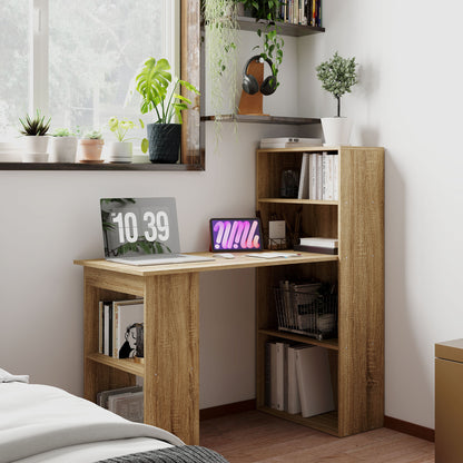 Computer Desk, Desk with Storage, 6 Open Compartments, Computer Table for Bedroom, Studio, 120 x 55 x 120 cm, Oak