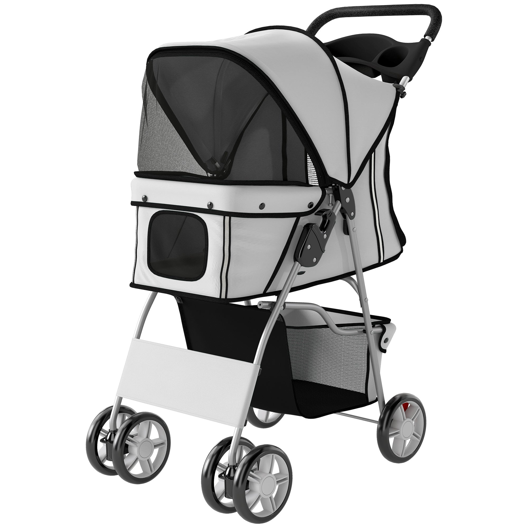 Foldable Pet Stroller with Cup Holders & Storage Basket, 600D Oxford Fabric, Steel Frame, 29.5 x 17.7 x 38.2 in – Gray