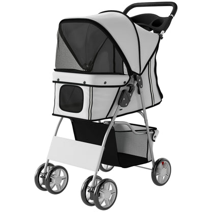 Foldable Pet Stroller with Cup Holders & Storage Basket, 600D Oxford Fabric, Steel Frame, 29.5 x 17.7 x 38.2 in – Gray