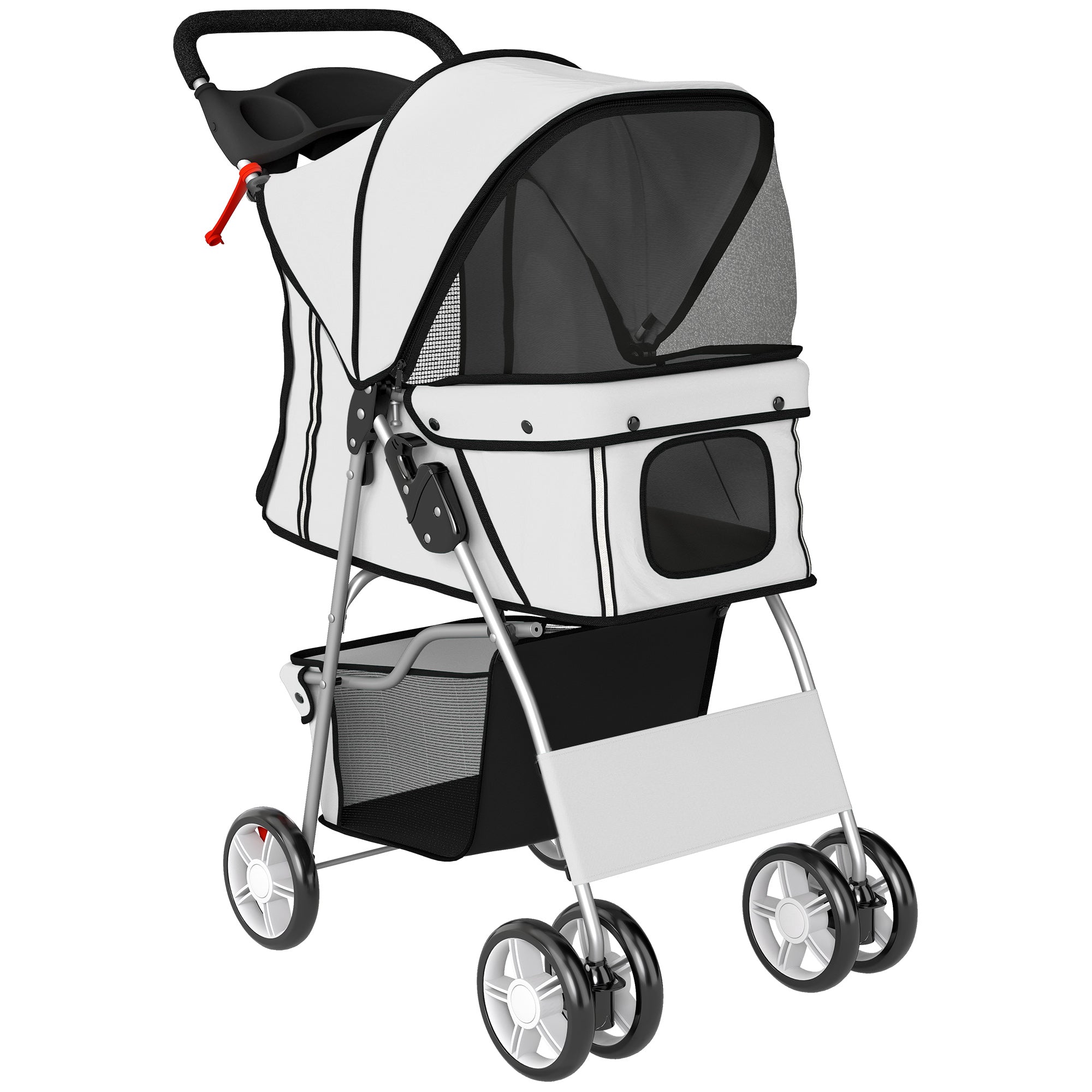 Foldable Pet Stroller with Cup Holders & Storage Basket, 600D Oxford Fabric, Steel Frame, 29.5 x 17.7 x 38.2 in – Gray