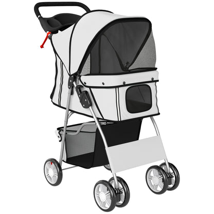 Foldable Pet Stroller with Cup Holders & Storage Basket, 600D Oxford Fabric, Steel Frame, 29.5 x 17.7 x 38.2 in – Gray