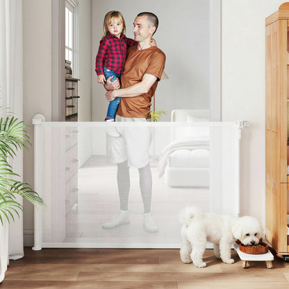 Retractable Stair & Door Safety Gate — Extends to 55 in, One-Hand Operation, Retractable Mesh Gate for Pets, Indoor/Outdoor, White