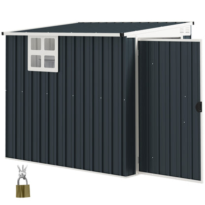 Metal Tool Shed 2.6m² 128x193x181cm Tool Shed with Lean-to Roof Window Lockable Door Weatherproof Garden Shed Outdoor Garden Shed for Backyard Outdoor Area Dark Gray