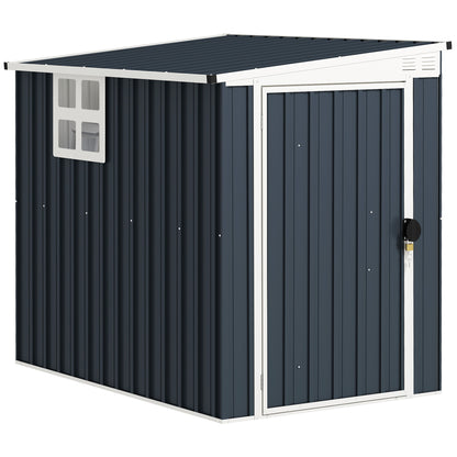 Metal Tool Shed 2.6m² 128x193x181cm Tool Shed with Lean-to Roof Window Lockable Door Weatherproof Garden Shed Outdoor Garden Shed for Backyard Outdoor Area Dark Gray