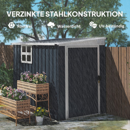 Metal Tool Shed 2.6m² 128x193x181cm Tool Shed with Lean-to Roof Window Lockable Door Weatherproof Garden Shed Outdoor Garden Shed for Backyard Outdoor Area Dark Gray