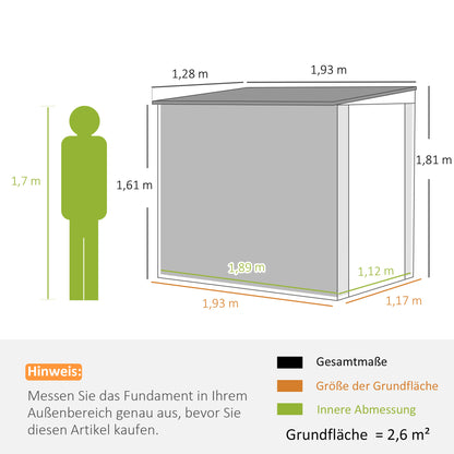 Metal Tool Shed 2.6m² 128x193x181cm Tool Shed with Lean-to Roof Window Lockable Door Weatherproof Garden Shed Outdoor Garden Shed for Backyard Outdoor Area Dark Gray
