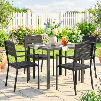 Garden Chairs – Set of 4 Stackable Patio Chairs with Slatted Design & Armrests, Weatherproof Balcony Chairs (265 lb Capacity), Black, 20.5 x 20.1 x 35.4 in