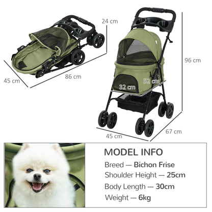 Pet Stroller Dog Buggy with Folding Function Pet Stroller for Small Dogs and Cats Pet Wagon Cat Buggy Oxford Dark Green 67 x 45 x 96 cm