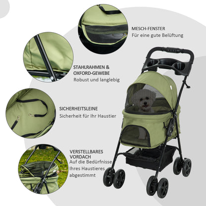 Pet Stroller Dog Buggy with Folding Function Pet Stroller for Small Dogs and Cats Pet Wagon Cat Buggy Oxford Dark Green 67 x 45 x 96 cm