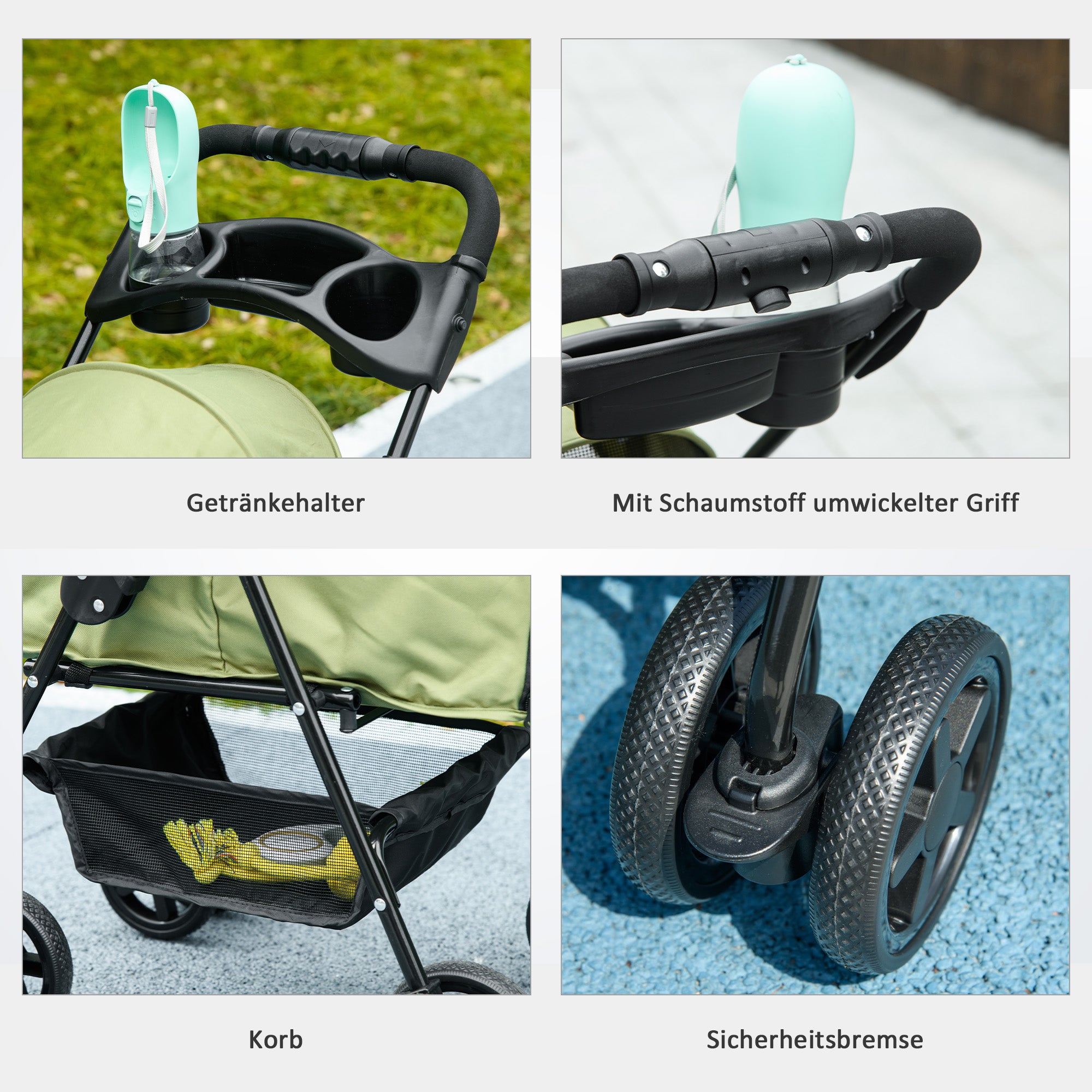 Pet Stroller Dog Buggy with Folding Function Pet Stroller for Small Dogs and Cats Pet Wagon Cat Buggy Oxford Dark Green 67 x 45 x 96 cm