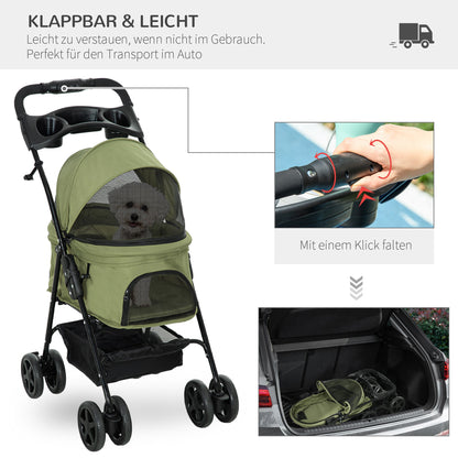 Pet Stroller Dog Buggy with Folding Function Pet Stroller for Small Dogs and Cats Pet Wagon Cat Buggy Oxford Dark Green 67 x 45 x 96 cm