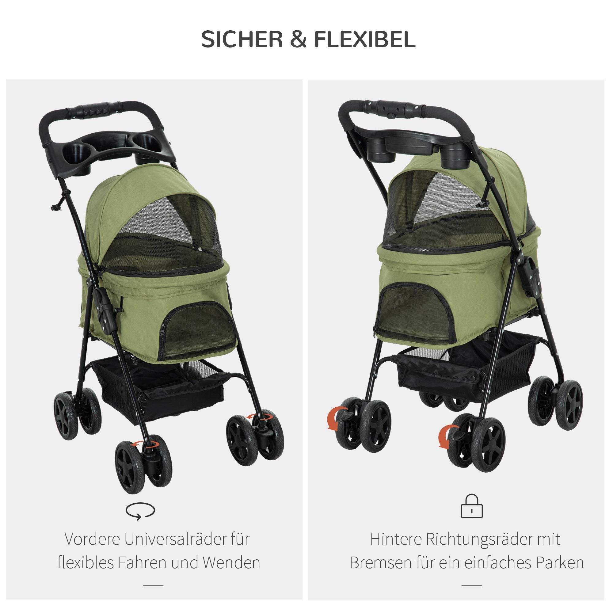 Pet Stroller Dog Buggy with Folding Function Pet Stroller for Small Dogs and Cats Pet Wagon Cat Buggy Oxford Dark Green 67 x 45 x 96 cm