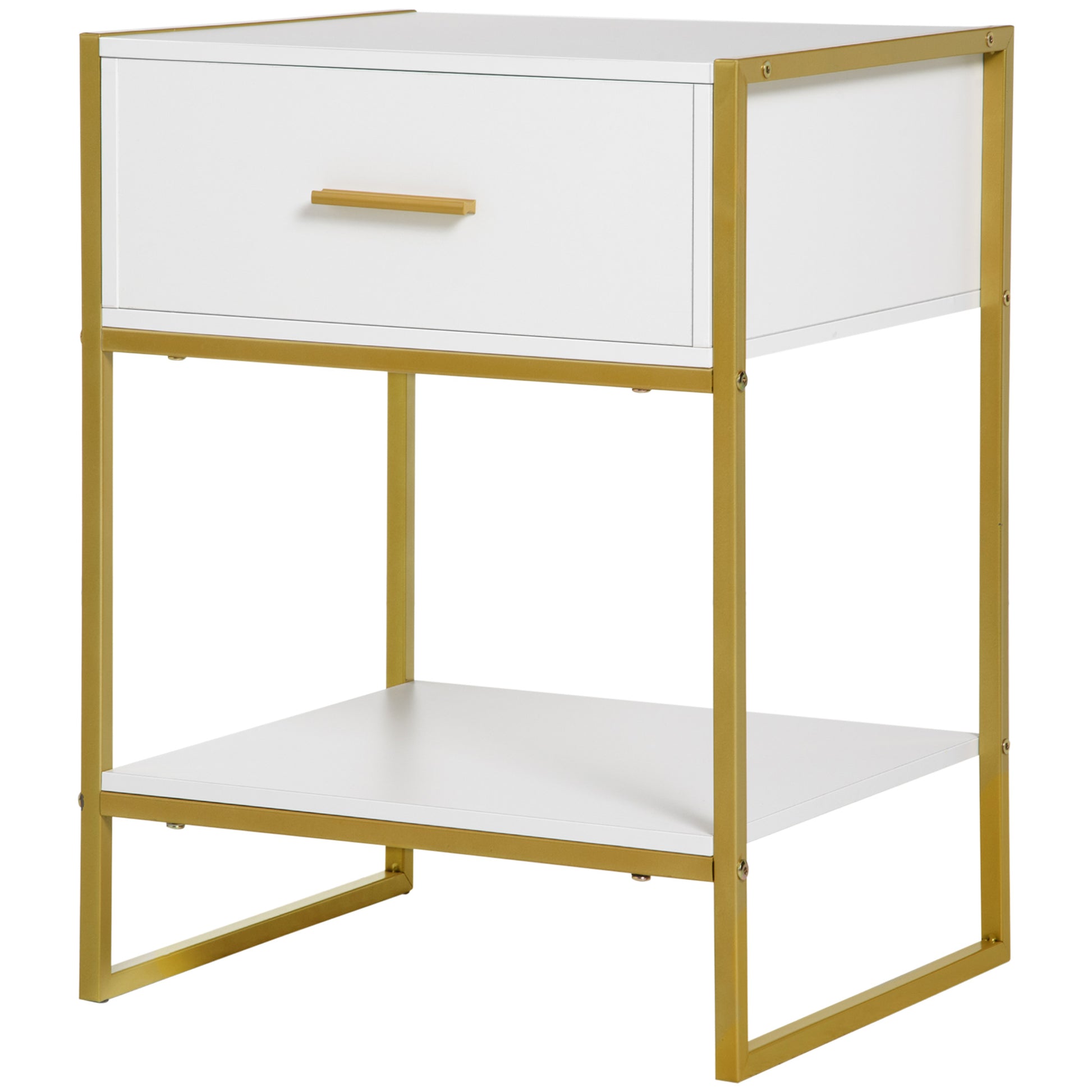 Bedside Table Side Table with Drawer and Storage Shelf for Bedroom Living Room Office Modern Style 45x40x60 cm White