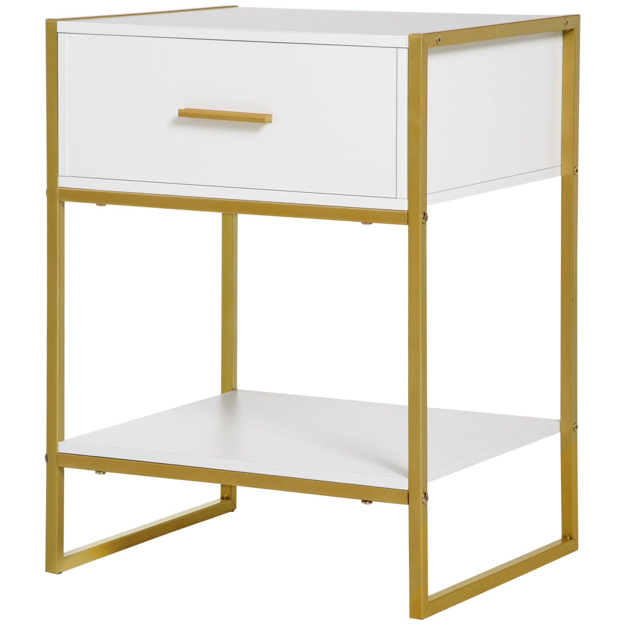 Bedside Table Side Table with Drawer and Storage Shelf for Bedroom Living Room Office Modern Style 45x40x60 cm White
