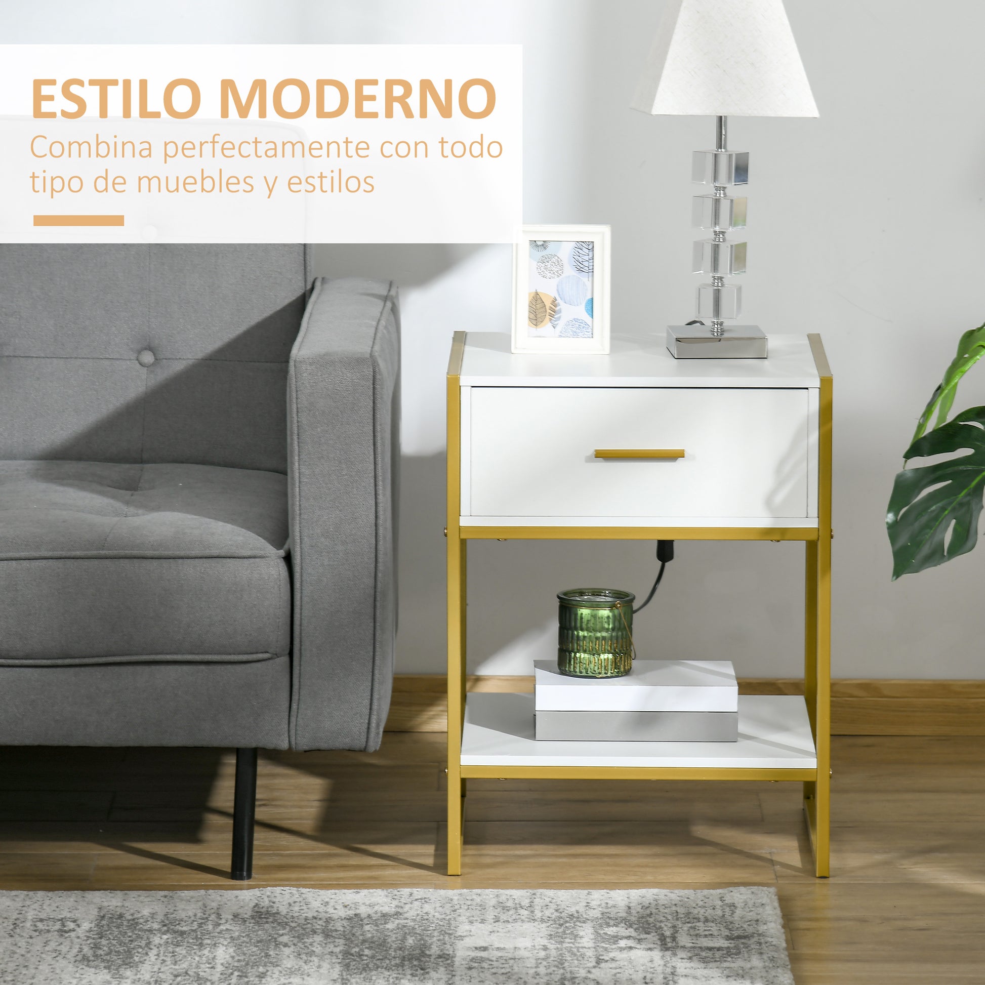 Bedside Table Side Table with Drawer and Storage Shelf for Bedroom Living Room Office Modern Style 45x40x60 cm White
