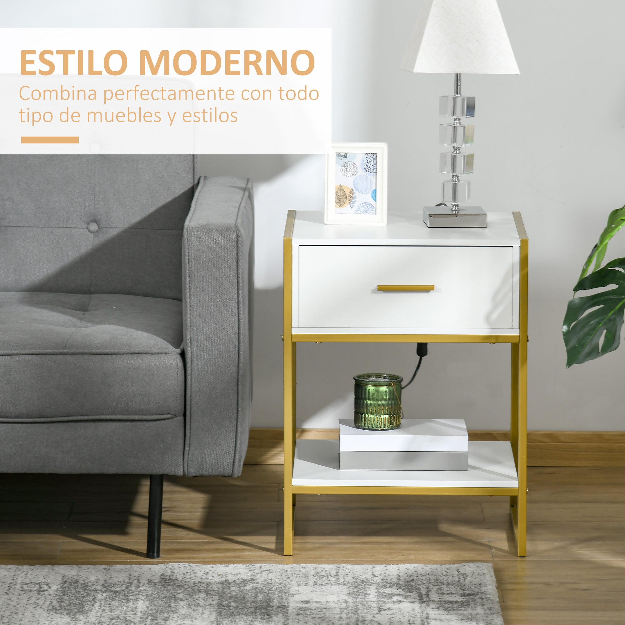 Bedside Table Side Table with Drawer and Storage Shelf for Bedroom Living Room Office Modern Style 45x40x60 cm White