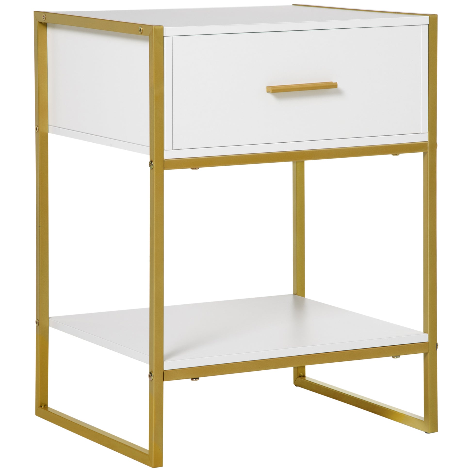 Bedside Table Side Table with Drawer and Storage Shelf for Bedroom Living Room Office Modern Style 45x40x60 cm White