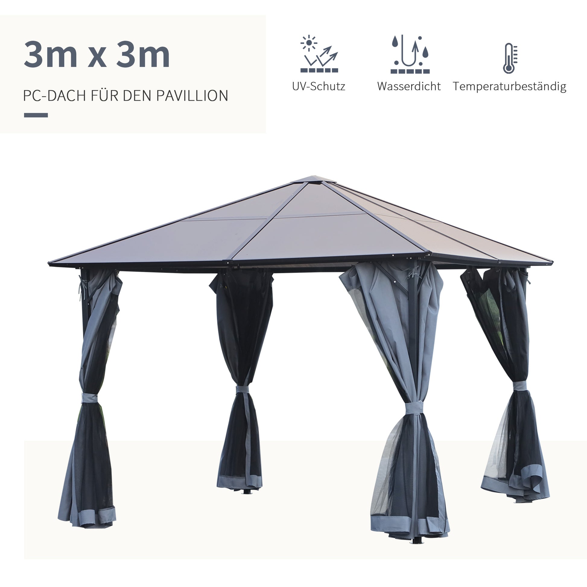 Gazebo 10 x 10ft Garden Party Tent with Side Panels PC Roof Aluminum Dark Gray