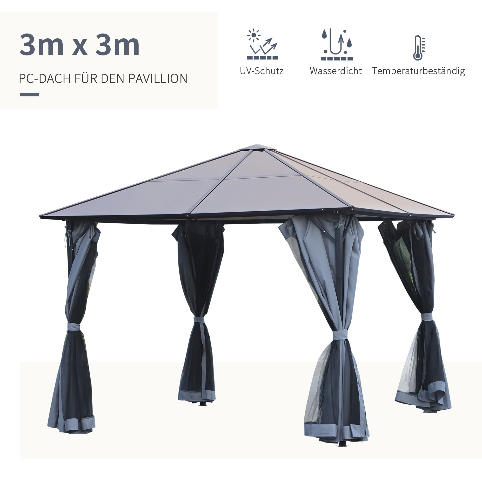 Gazebo 10 x 10ft Garden Party Tent with Side Panels PC Roof Aluminum Dark Gray