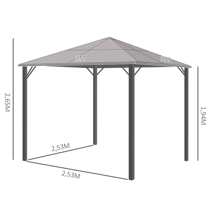 Gazebo 10 x 10ft Garden Party Tent with Side Panels PC Roof Aluminum Dark Gray
