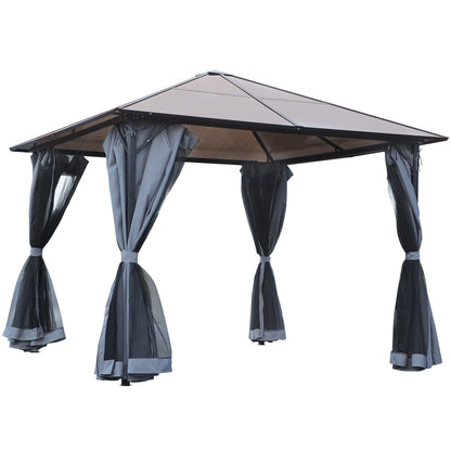 Gazebo 10 x 10ft Garden Party Tent with Side Panels PC Roof Aluminum Dark Gray