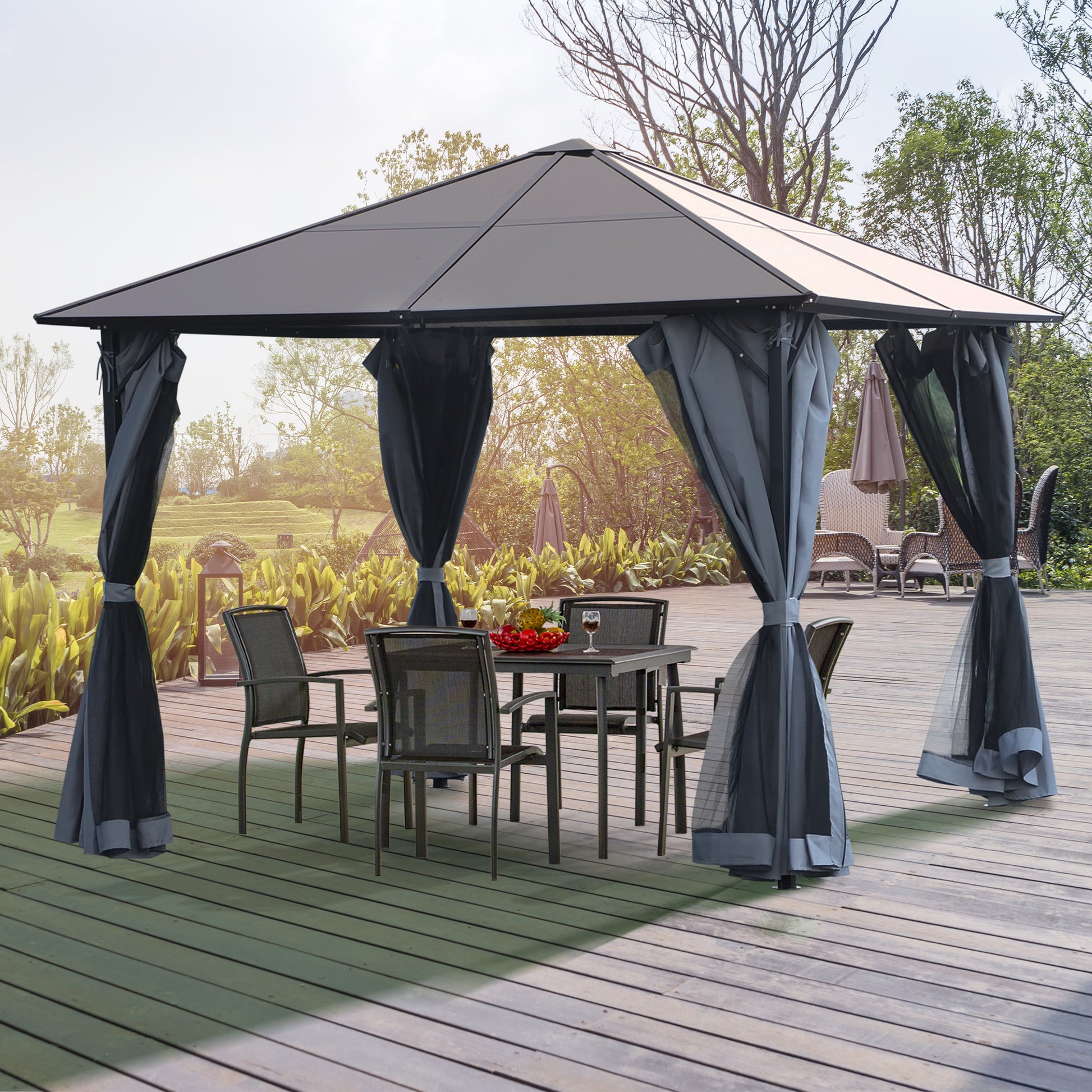 Gazebo 10 x 10ft Garden Party Tent with Side Panels PC Roof Aluminum Dark Gray