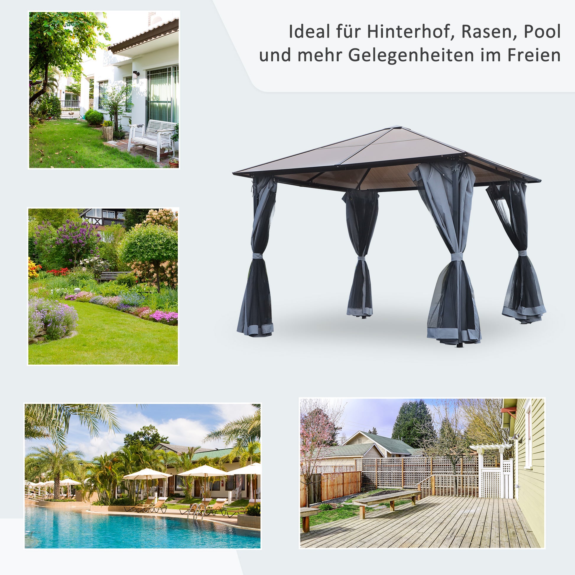 Gazebo 10 x 10ft Garden Party Tent with Side Panels PC Roof Aluminum Dark Gray