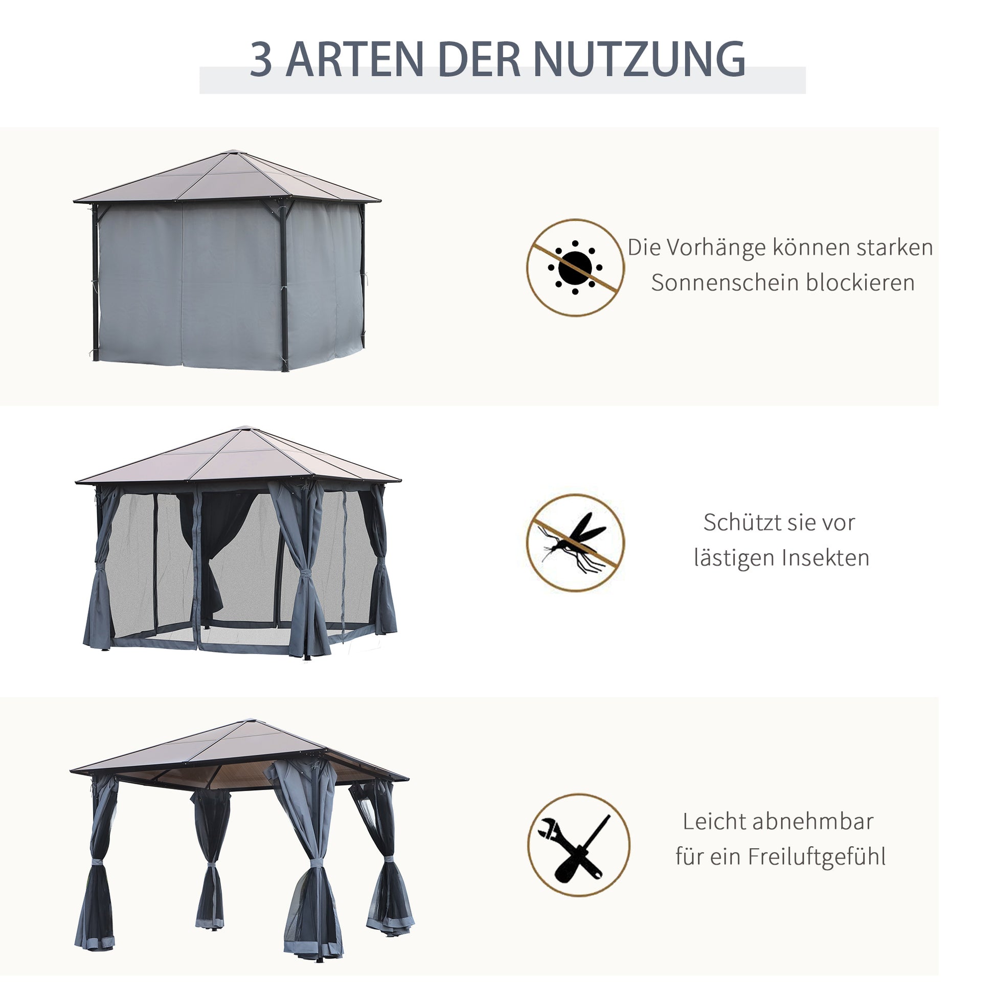 Gazebo 10 x 10ft Garden Party Tent with Side Panels PC Roof Aluminum Dark Gray