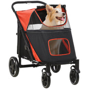 Dog Cart, Dog Buggy with Cushion, Foldable Dog Trolley, Cat Buggy for Large and Medium Dogs, Dog Trolley with Mesh Window, Safety Leashes, Bag, Oxford Fabric, Red