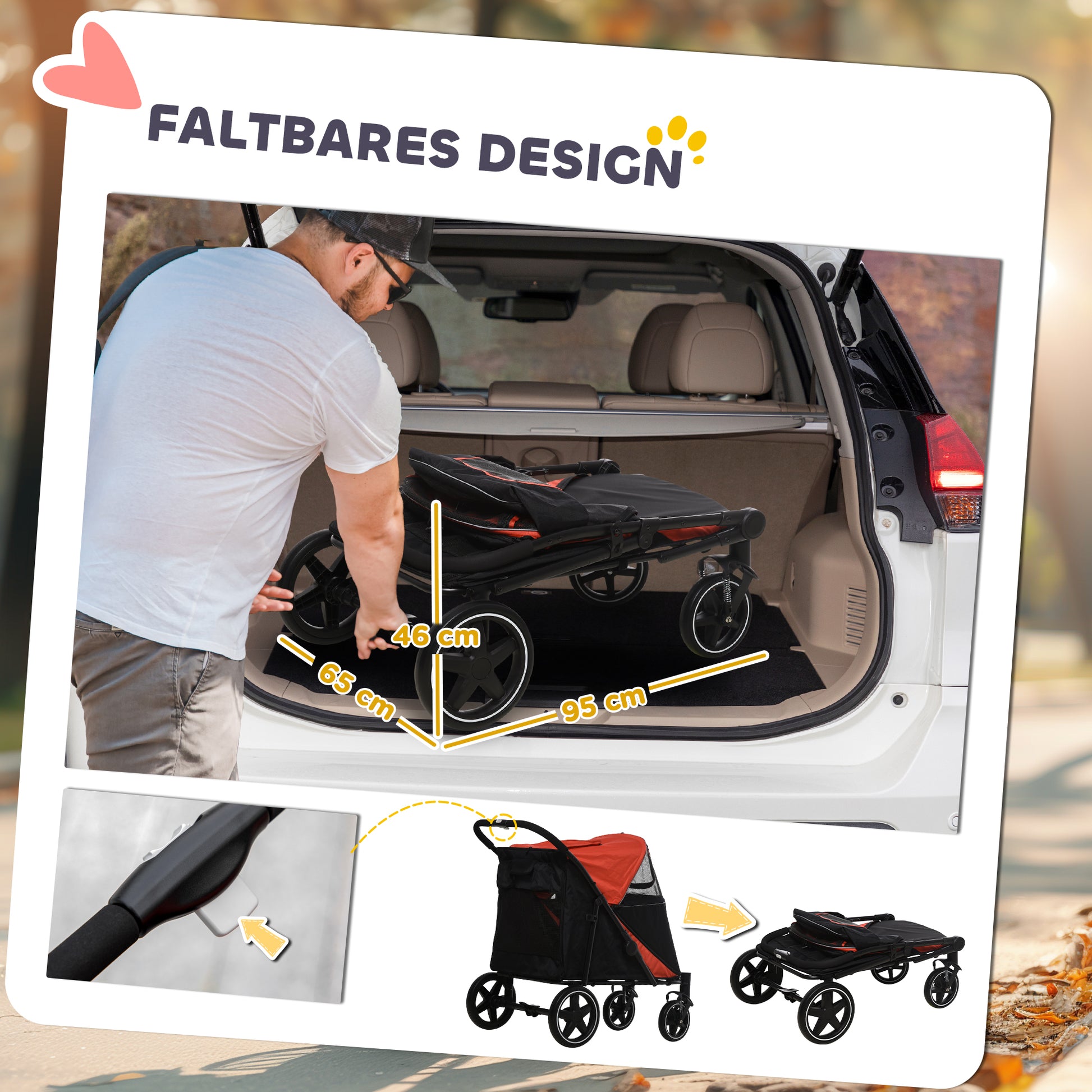 Dog Cart, Dog Buggy with Cushion, Foldable Dog Trolley, Cat Buggy for Large and Medium Dogs, Dog Trolley with Mesh Window, Safety Leashes, Bag, Oxford Fabric, Red
