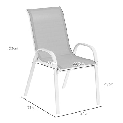 Set of 4 Outdoor Garden Chairs Stackable Terrace Chairs Outdoor Garden Chairs with Breathable Fabric Steel Frame Armrests and Backrest 54x71x93 cm Gray and White