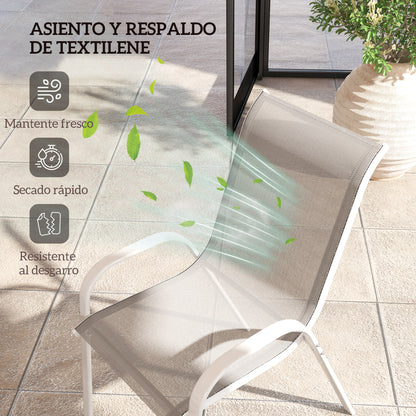Set of 4 Outdoor Garden Chairs Stackable Terrace Chairs Outdoor Garden Chairs with Breathable Fabric Steel Frame Armrests and Backrest 54x71x93 cm Gray and White