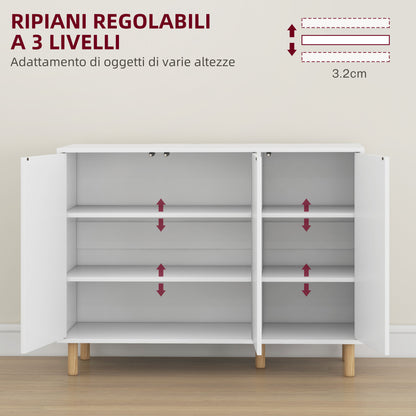 Modern Credenza with 2 Cabinets and 3 Shelves, Multi-Purpose Wood Furniture, 107x40x80 cm, White