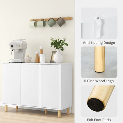 Modern Credenza with 2 Cabinets and 3 Shelves, Multi-Purpose Wood Furniture, 107x40x80 cm, White